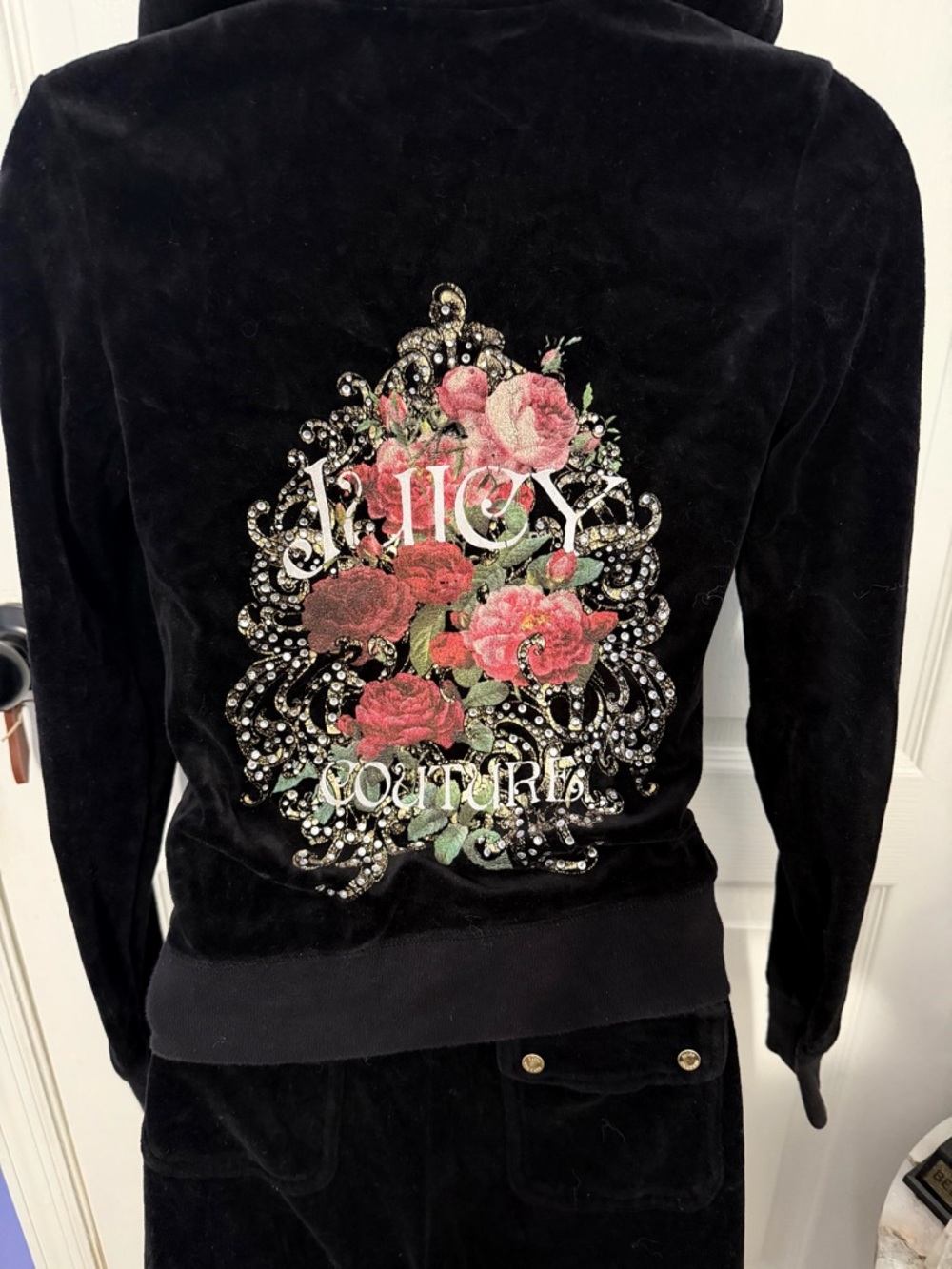 Juicy Couture Black Velour Track Jacket & Joggers Set with Gold Hardware - Picture 5 of 7